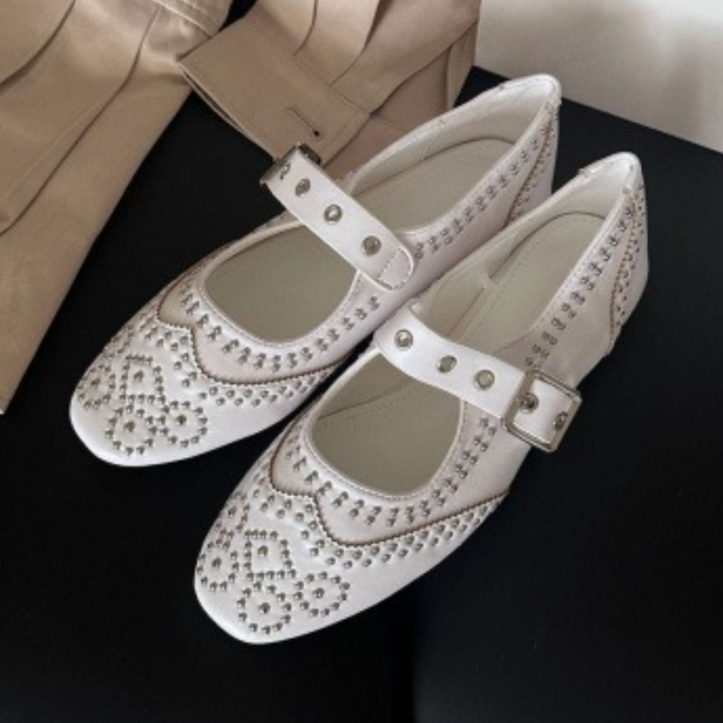 Women Shoes Brand - รองเท้าส้นแบนแบบมารี่เจน ดีไซน์หัวเข็มขัดแบบย้อนยุค หัวกลม ดีไซน์เรียบหรู สำหรับผู้หญิง รองเท้าลำลองแฟชั่นแบรนด์ดีไซเนอร์