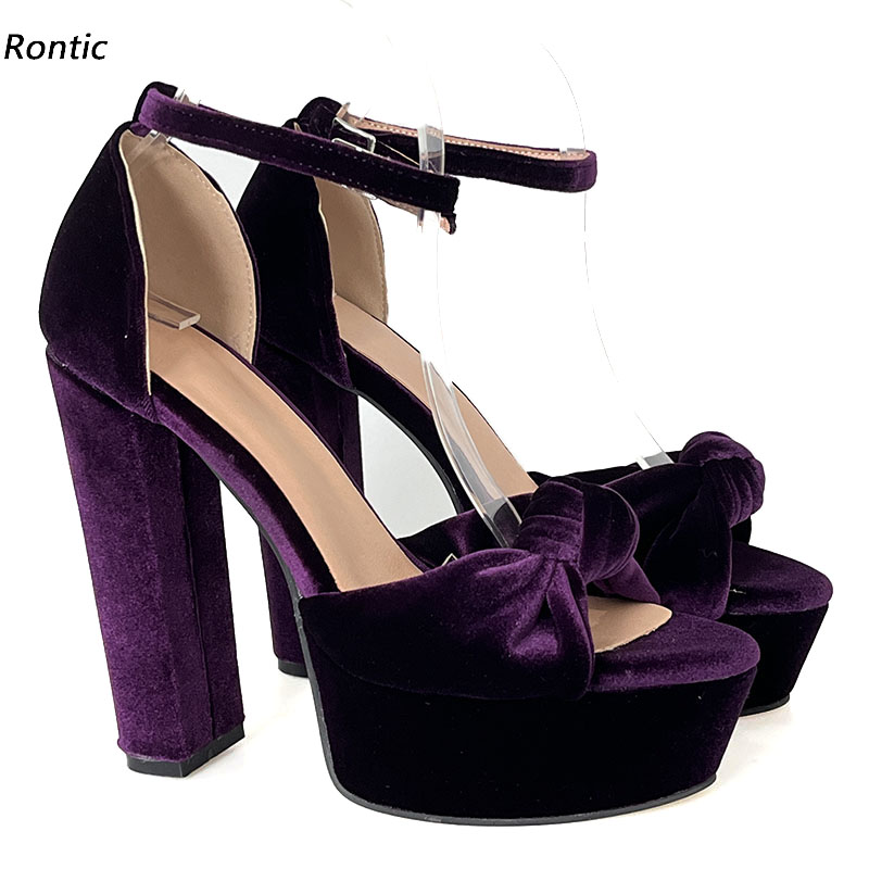 Platform Sneakers Chunky - Rontic Handmade ผู้หญิงแพลตฟอร์มรองเท้าแตะสายรัดข้อเท้า Chunky รองเท้าส้นสูงรอบ Toe
