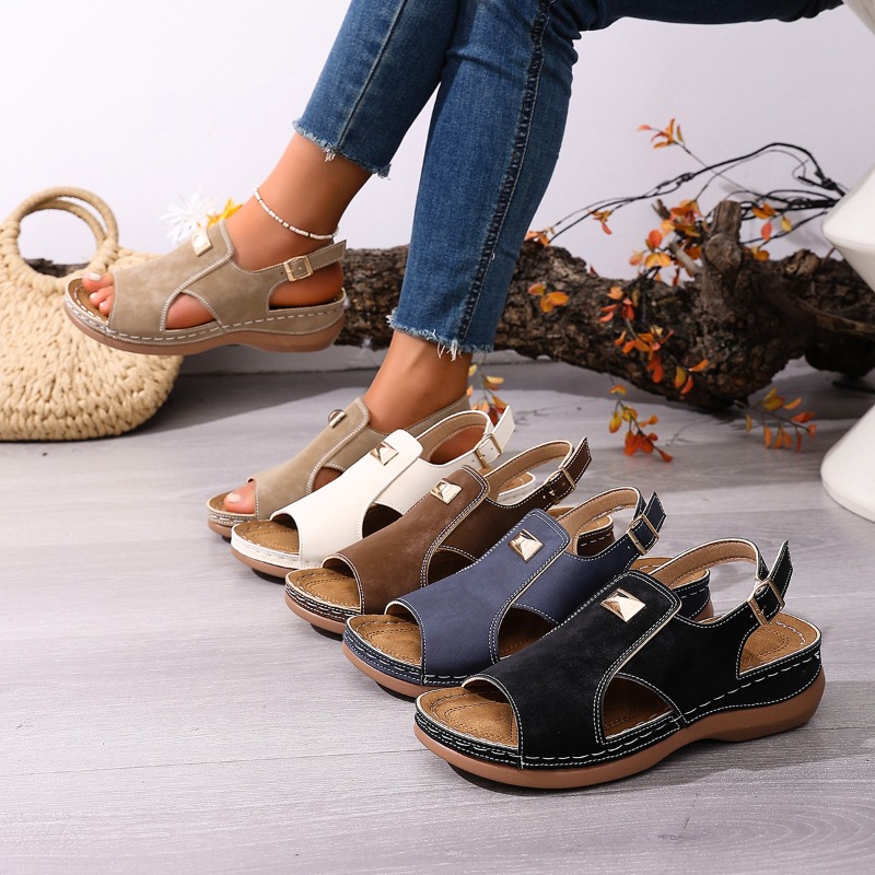 Women'S Shoes With Bunions - รองเท้าส้นเตารีดแบบสวมเปิดนิ้วเท้าสำหรับผู้หญิงไซส์ใหญ่ พื้นรองเท้านุ่ม ปรับสายรัดได้ กันลื่น เหมาะสำหรับคนเท้าใหญ่ ใส่ได้ทุกวันและกิจกรรมกลางแจ้ง