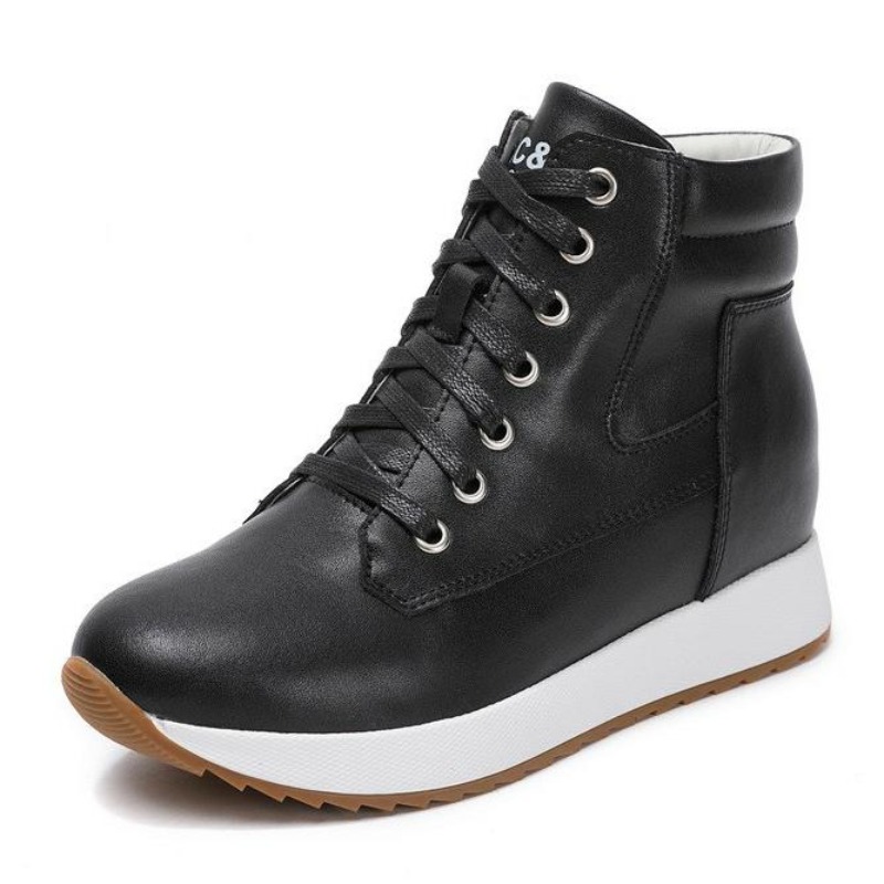 Platform Sneakers Chunky - 7 ซม.ของแท้หนังผู้หญิงข้อเท้า Booties แพลตฟอร์ม WEDGE รองเท้าส้นสูงผู้หญิงอบอุ่นฤดูหนาวฤดูใบไม้ร่วงฤดูใบไม้ผลิ