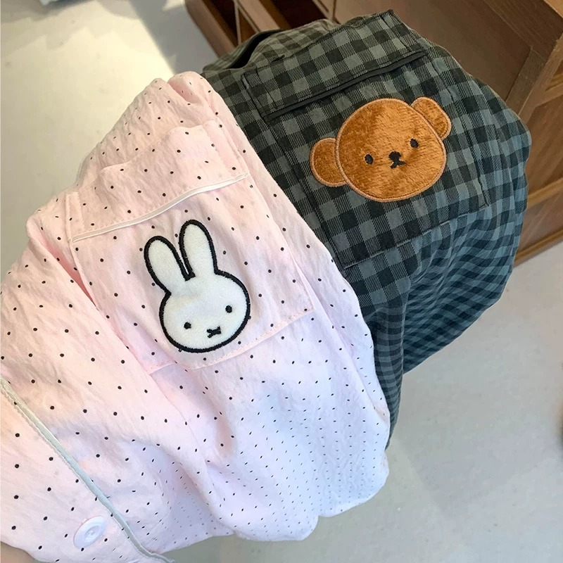 Women Shoes Xxl - ชุดนอนลายจุดน่ารักสไตล์อนิเมะ Miffy Kawaii สำหรับคู่รัก ชุดสามชิ้นแขนสั้นสำหรับผู้ชายและผู้หญิง เหมาะสำหรับฤดูร้อน