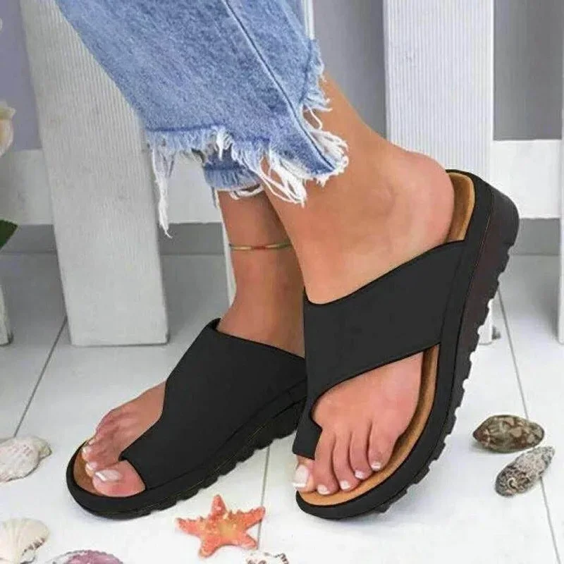 Women'S Shoes With Bunions - รองเท้าแตะผู้หญิงสำหรับฤดูร้อน แบบสวมสบาย พื้นหนา รองเท้าส้นเตี้ยลำลอง นุ่มสบาย รองรับนิ้วเท้าใหญ่