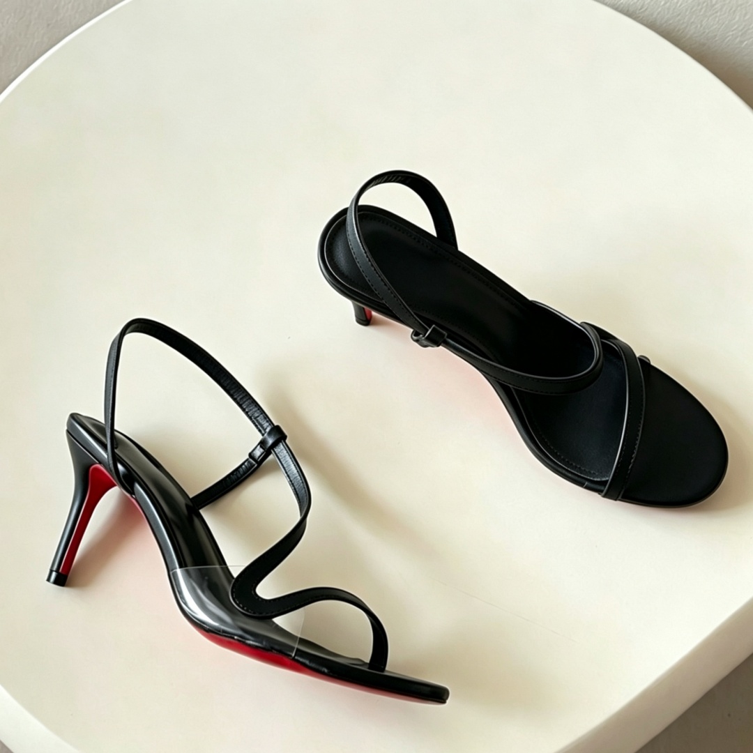 Women Shoes Brand - รองเท้าส้นสูงสตรีแบรนด์หรูสำหรับงานแต่งงานและงานเลี้ยง สายรัดรูปตัว S พื้นรองเท้าสีแดง ส้นเข็ม เปิดหน้าเท้า