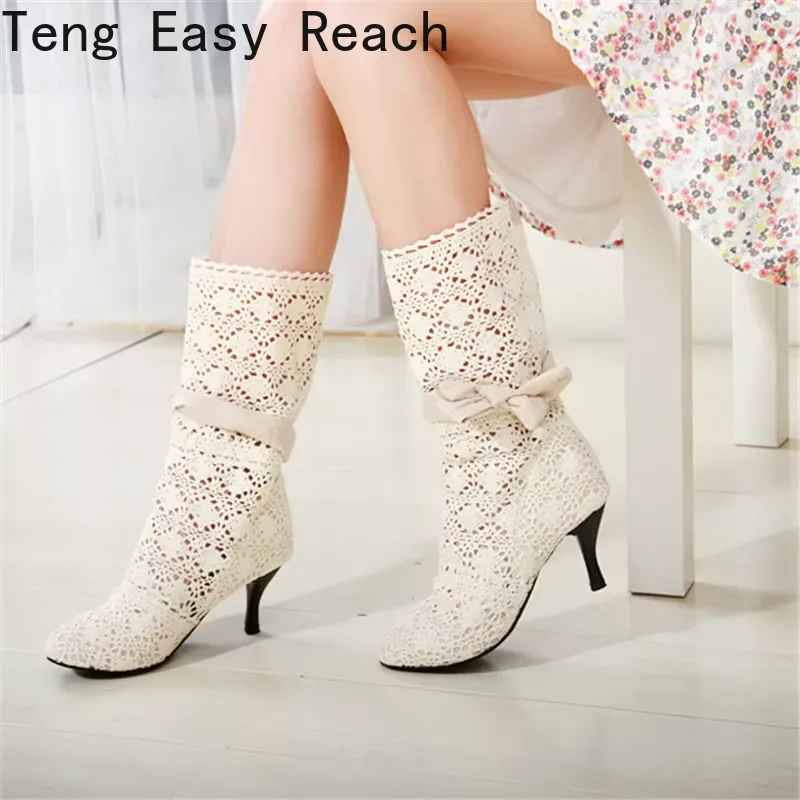 Women Shoes Xxl - รองเท้าแฟชั่นสำหรับผู้หญิง34-43 sepatu BOOTS musim panas โครเชต์ลูกไม้กลวงรองเท้าบูตแฟชั่น