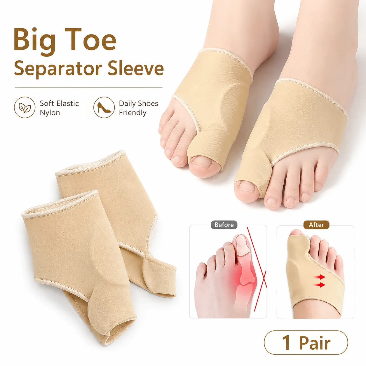 Women'S Shoes With Bunions - ปลอกแยกนิ้วเท้า ป้องกันนิ้วโป้งเก/นิ้วหัวแม่เท้าเอียง แผ่นรองนิ้วเท้าแบบยืดหยุ่น ตัวเว้นนิ้วเท้า อุปกรณ์ดูแลเท้า สำหรับผู้หญิงและผู้ชาย