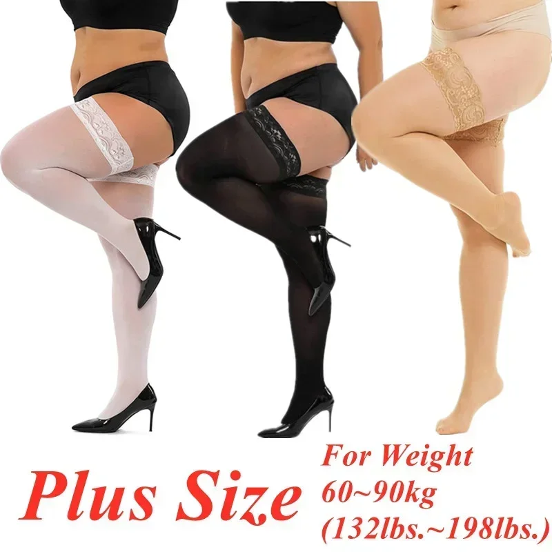 Women Shoes Xxl - ถุงน่องยาวเหนือเข่าแบบใหม่ปี 2026 กันลื่น ไซส์ใหญ่ สีดำ ถุงน่องตาข่ายยาวประดับลูกไม้
