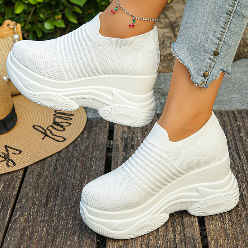รองเท้าผ้าถักสีขาวสำหรับผู้หญิ - Platform Sneakers Chunky บทวิจารณ์และราคา