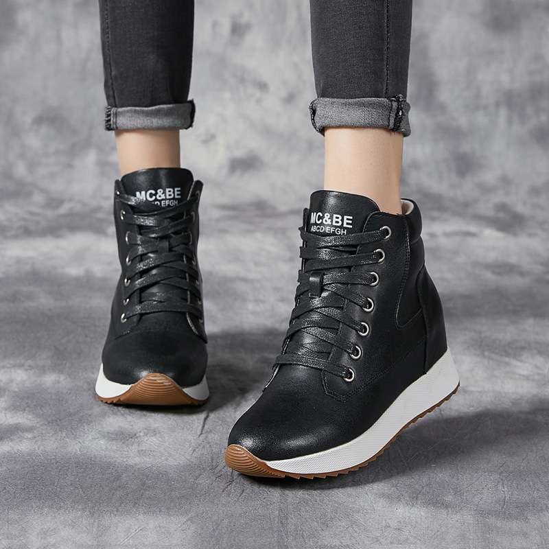 7 ซม.ของแท้หนังผู้หญิงข้อเท้า  - Platform Sneakers Chunky บทวิจารณ์และราคา