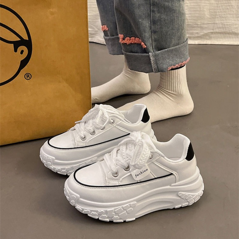 รองเท้าผ้าใบสีขาวทรง Chunky สไ - Platform Sneakers Chunky บทวิจารณ์และราคา